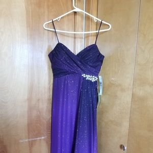 slim fit dress slacks One-Shoulder Long Sequin Formal Gown with Fringe Purple / 2